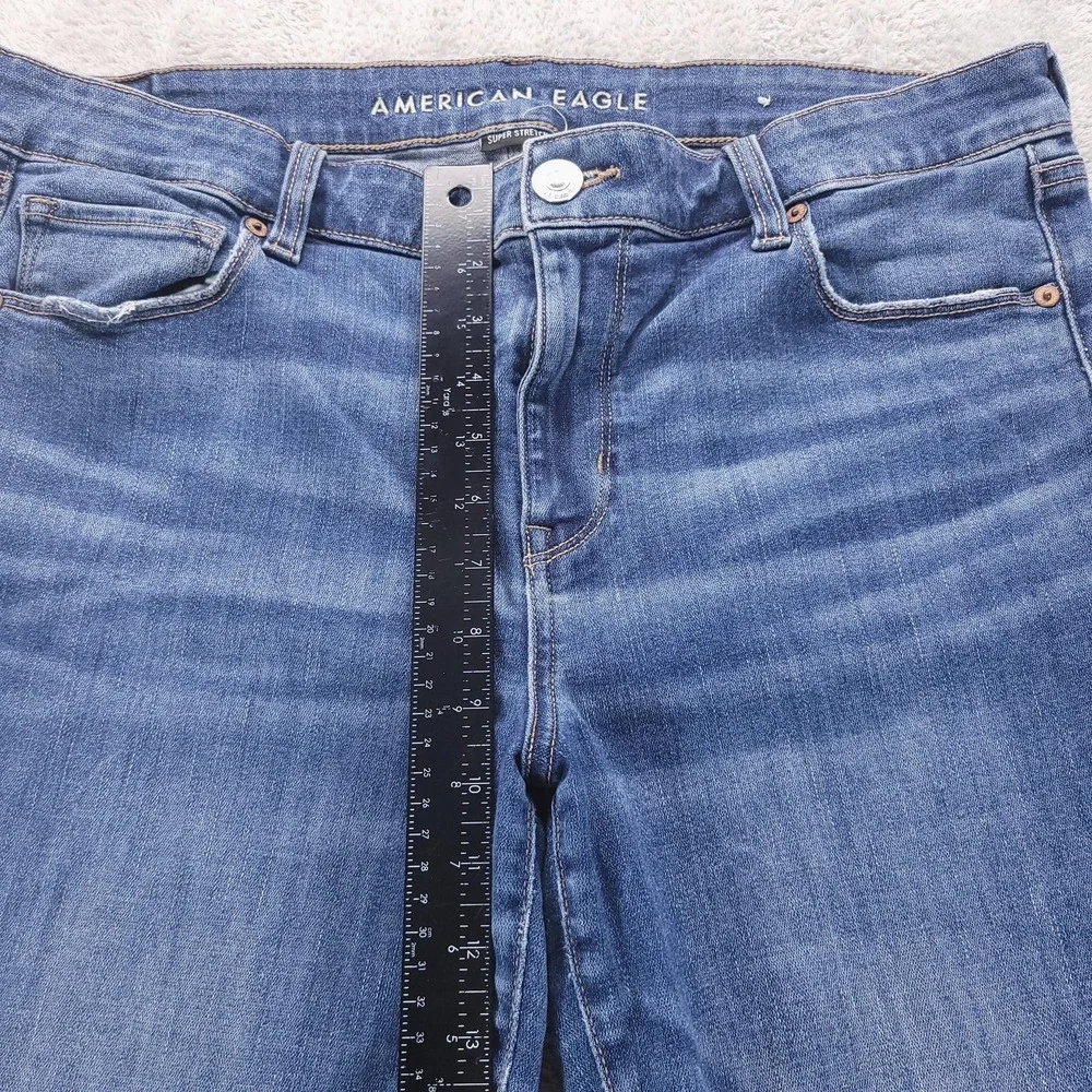 American Eagle‎ Jeans Womens 16 Long Blue Skinny Kick Bootcut Stretch Distressed
